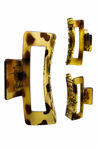 Jack Ferrero Turtle Shell Patterned Yellow Brown 3-Piece Hairpin Set