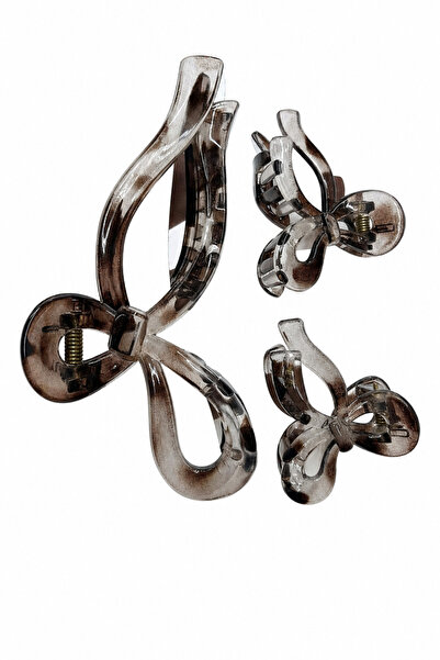 Jack Ferrero Set of 3 Transparent Brown Patterned Hair Clips with Bow Design