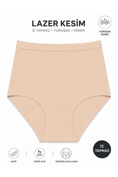 Adeniz Kadın (Beli Lastikli) 3'lü Dikişsiz Lazer Kesim Iz Yapmaz Likralı Extra Yüksek Bel Bato Külot Premium Esnek ve Yumuşak