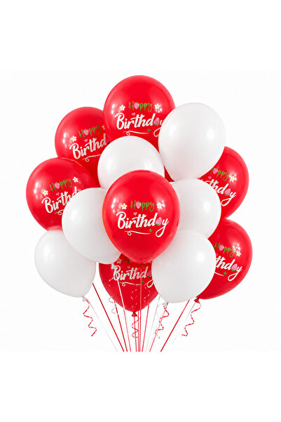 Ropet Set 25 Baloane Latex Rosu si Alb, Happy Birthday, 30 cm,