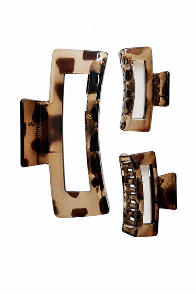 Jack Ferrero Set of 2 Brown Spotted Rectangular Hair Clips Claw Clips Modern ...