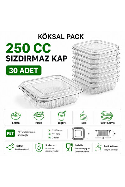 Köksal Pack 30 Pieces 250 Cc Leakproof Transparent Pet Food Container Salad A...