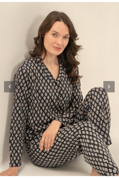 Arnetta Set de pijamale pentru femei, guler tip cămașă, mânecă lungă, (cu șos...