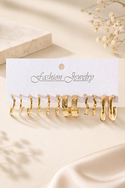 TREND COLLECTİON Gold Color Women's Earring Set – 6-Piece Modern Hoop Earrings