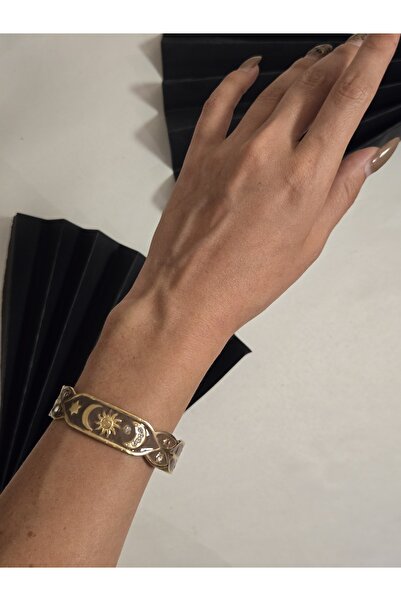 Roseliere Jewelry Kadın Gold Çelik Bilezik Ay Güneş Yıldız Detaylı Zirkon Taş...