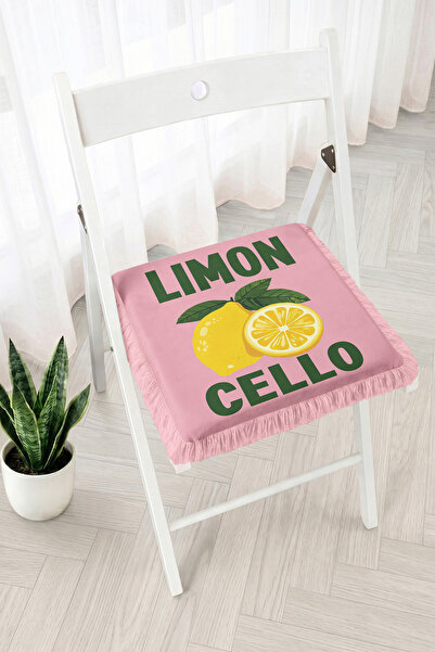 Realhomes Lemon Cello Written Lemon Motif Fringed Zippered Chair Cushion - Vi...