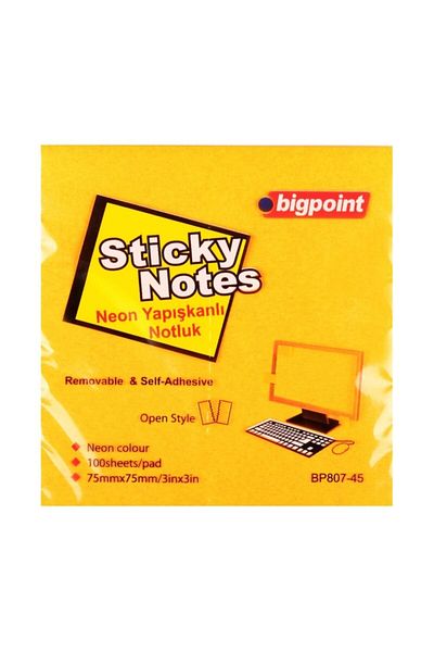 Bigpoint ورق ملاحظات لاصق مقاس 75 × 75 باللون البرتقالي النيون Bp807-45