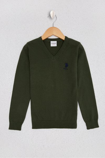 U.S. Polo Assn. Зелен трикотажен пуловер за момче