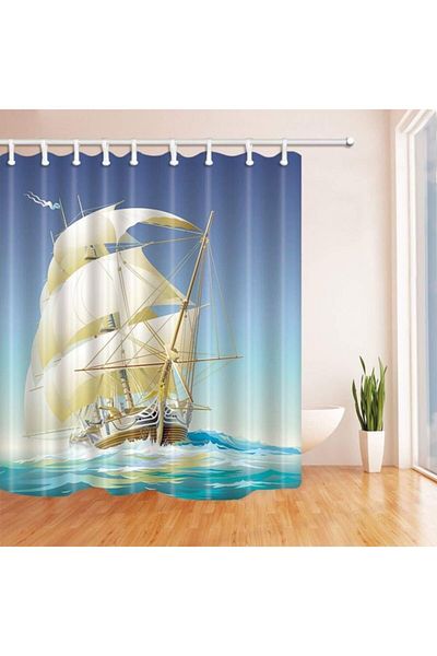 Zethome Perdeaua de baie 1x120x200 Perdeaua de dus cu o singura aripa cu inel Cadou Perdeaua cabinei de dus Barca cu vele