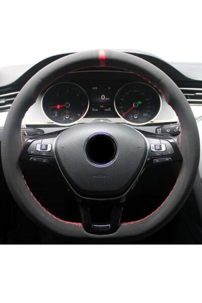 GARDENAUTO Kia Rio 2011-2016 Karbon Direksiyon Kılıfı Kırmızı Yüzüklü
