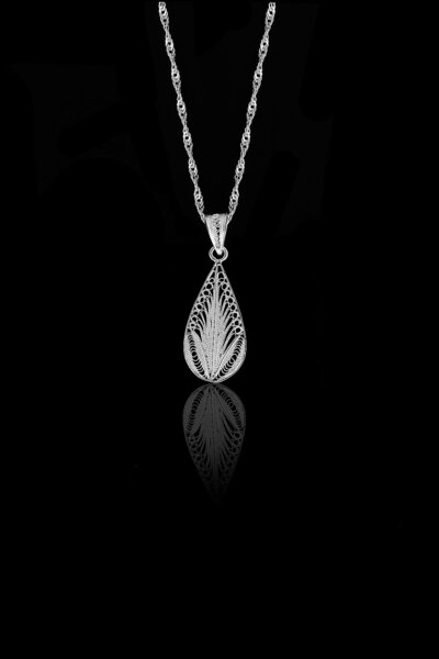 Doğan Silver Kadın Damla Model Telkari Işlemeli Gümüş Kolye Dgn20576