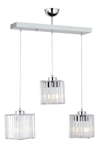 İstanbul Avize Sardunya 3'lü Krom Kristal Taşlı K-01 Avize