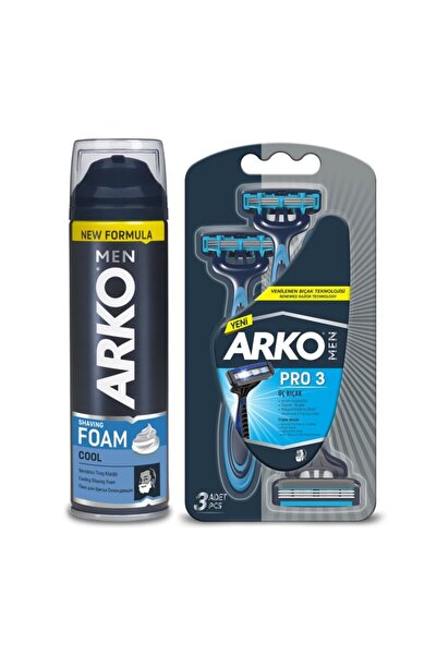ARKO Men Erkek Bakim Seti Cool Tıraş Köpüğü + Traş Bıçağı Pro 3 Bıçak