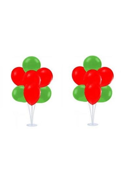 Happyland 2 Pieces New Year's Balloon Stand 14 Pieces Green and Red Metallic Balloons