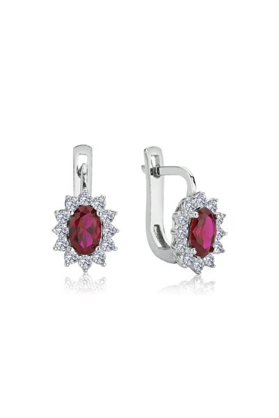 Mia Vento Pırlanta Montur Sentetik Oval Yakut Italyan Kilit Gümüş Küpe