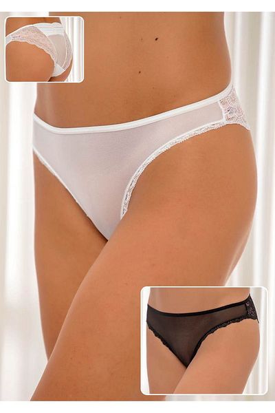 Siyah İnci Ecru-black 2-pack Lace Lycra Panties