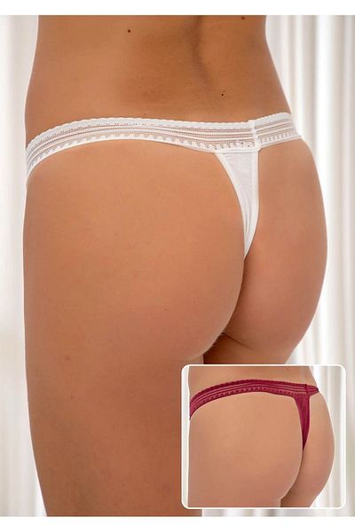 Siyah İnci Ecru Claret Red 2-Piece Cotton Lace Lycra Thong