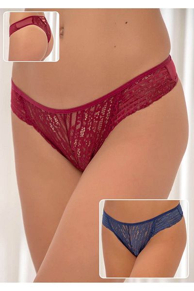 Siyah İnci Burgundy-dark blue 2-pack Lace Lycra Panties