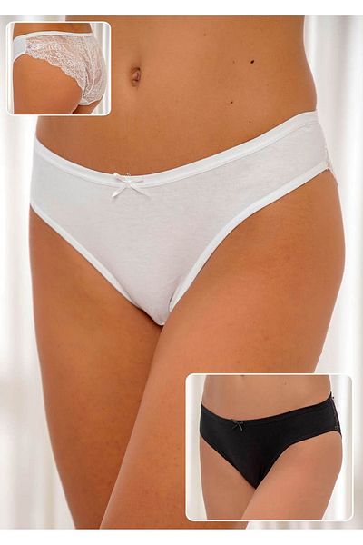 Siyah İnci Ecru-black 2-pack Lace Cotton Lycra Panties