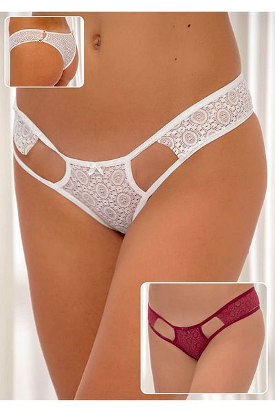 Siyah İnci Ecru-burgundy 2-pack Lace Lycra Panties