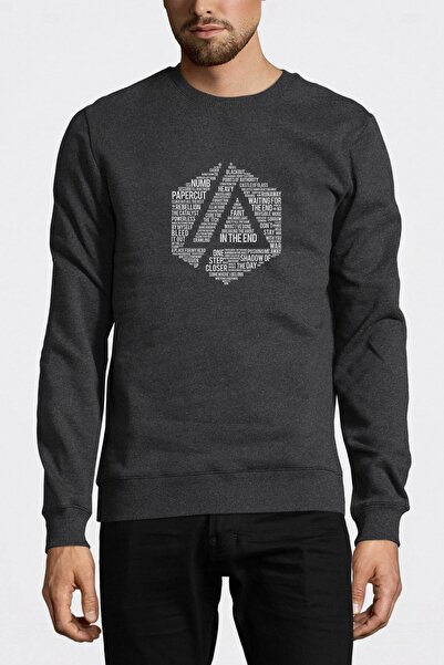 QIVI سويت شيرت رجالي محبوك بأكمام طويلة مطبوع من Linkin Park باللون الفحمي ال...