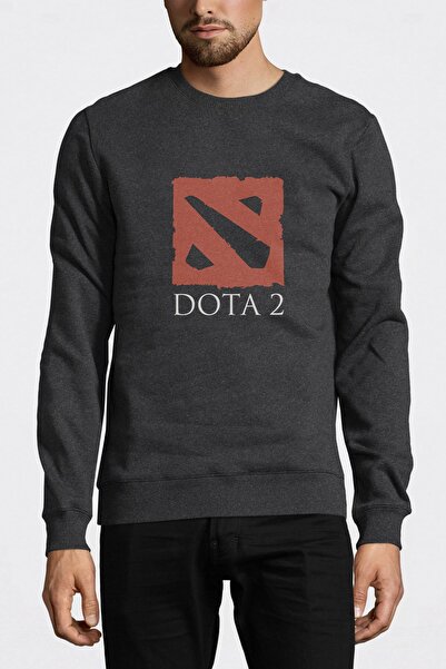 QIVI Dota Printed Smoked Anthracite Men's Knitted Sweatshirt Long Sleeve