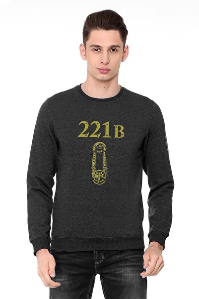QIVI سويت شيرت رجالي محبوك بطبعة شيرلوك هولمز أنثراسايت مدخن بأكمام طويلة
