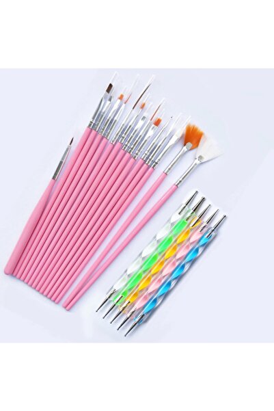 GoodSell Tırnak Süsleme Fırçası, Desen Ve Noktalama Seti 20'parça Nail Desing Pembe