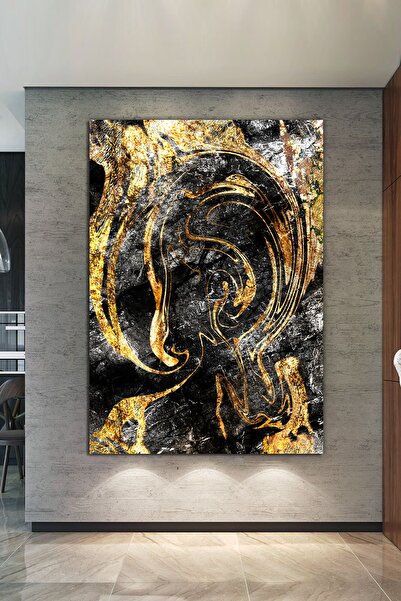 Nazenin Design Soyut Siyah Gold Kanvas Tablo Kanvas Tablo (120x80cm) Dev Boy