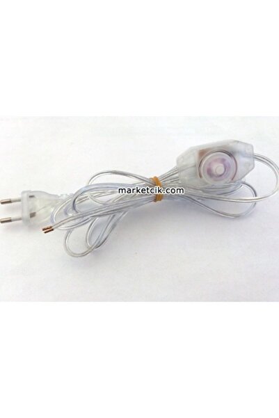 marketcik 2 Metre Şeffaf Renk Dimer Anahtarlı Fişli Abajur Lambader Kablosu