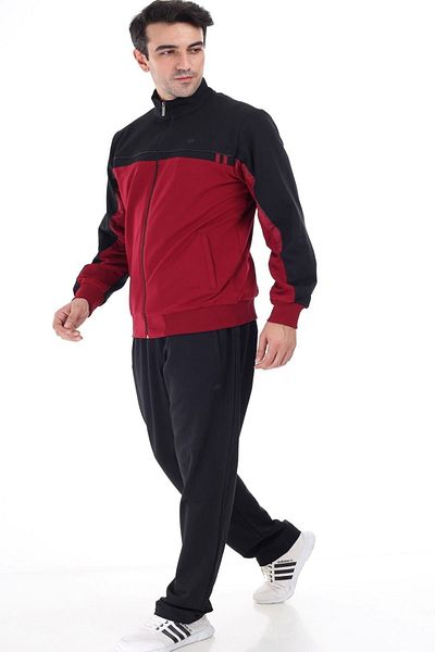 Marco Ferry Claret Red Men's Half Turtleneck Plus Size Tracksuit Set Edy201433b
