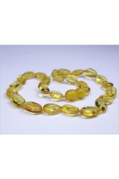 Damla Kehribar Market Bebek Unisex Bal Rengi Oval Kesim Damla Kehribar Kolye