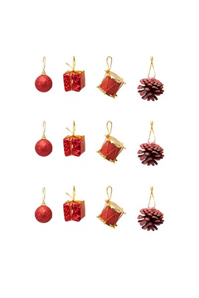 eniyisiniiste Christmas Pine Tree Red Ball Cone Ornament Set 12 Pieces