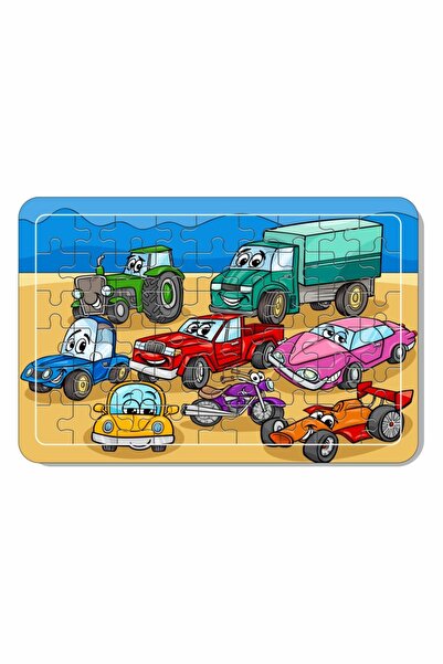 Baskı Atölyesi بازل خشبي مكون من 54 قطعة من السيارات