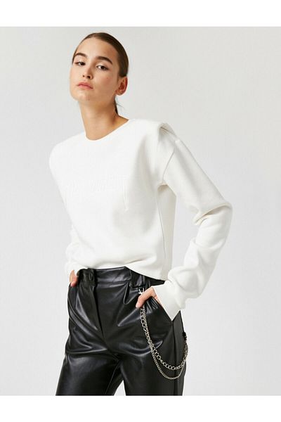 Koton Dámská mikina Ecru Bavlna Crew Neck Neck