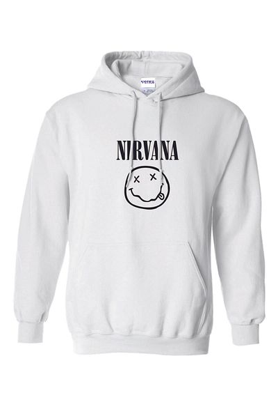 venüsdijital Hanorac cu glugă cu imprimeu Nirvana alb unisex
