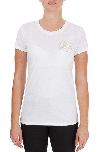 Armani Exchange تي شيرت نسائي من القطن الأبيض مطبوع عليه شعار 6hytfa Yj16z 1000
