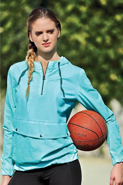 GALLİPOLİ 7039 Kadın, (TURKUAZ) Kapüşonlu Yakası Fermuarlı,çıt Çıt Cepli Koll...