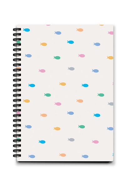 AKILLICA 64 Sheets Striped Spiral Notebook - 13,5x19,5 cm (Fish)