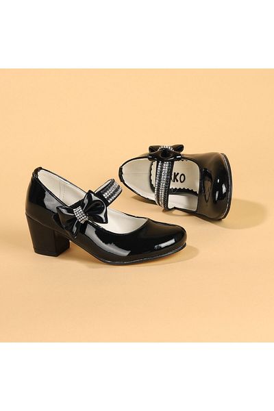 Kiko Kids Girl's Black Patent Leather Heeled Shoes - 4 cm 752