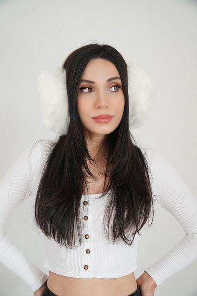 purplerose Women's White Furry Plush Earmuff 9K 2670001