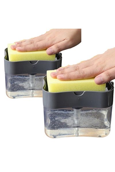 Buffer Set of 2 Two in One Push-Push Practical Liquid Soap Dispenser Pump and Dishwashing Sponge