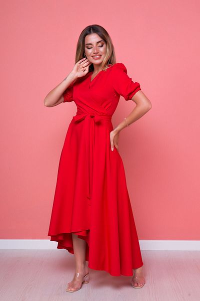 Bidoluelbise Women's Red Plus Size Asymmetrical Cut Dress