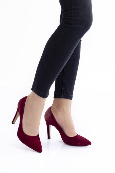 Çnr&Dvs Bordo Süet Aynalı Stiletto Topuklu Kadın Klasik Ayakkabı 1501cnr