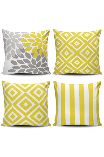 Alkan Homes غطاء وسادة مطبوع رقميًا مكون من 4 قطع باللون الأصفر