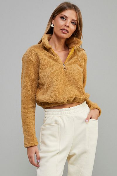 Cool & Sexy Дамски плюшен суитшърт Camel с цип отпред DA85
