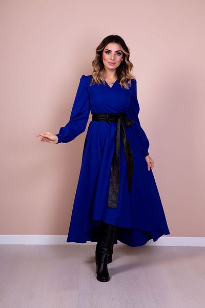 Bidoluelbise Rochie de damă din piele neagră cu curea cu mânecă lungă cu croială asimetrică