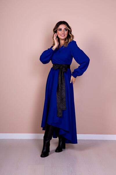 Bidoluelbise Жіноча чорна шкіряна сукня з довгими рукавами та асиметричним кроєм