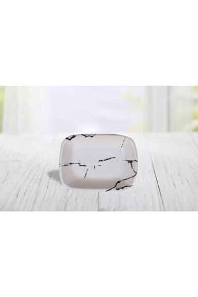 Keramika Dikdörtgen Kayık Tabak 13 Cm Mat Beyaz Mermer Desen