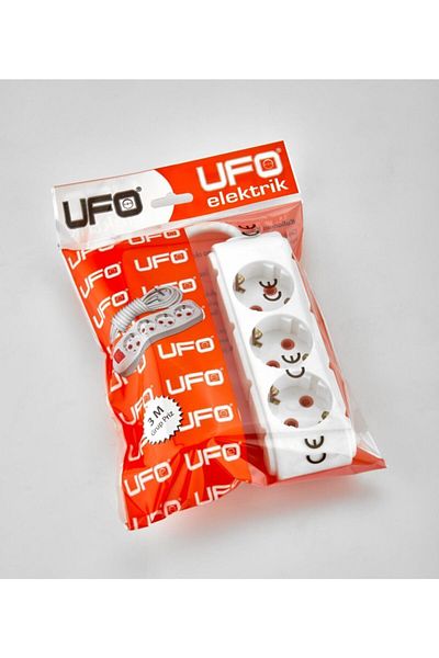 UFO White Colored Triple Grounded Socket - 3 Meter Store, New Model Pattern 976748